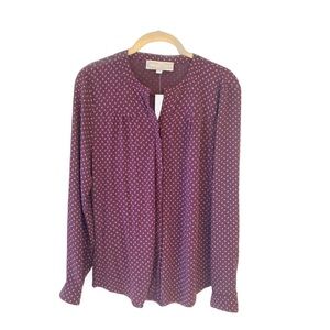NWT Loft Blouse Long Sleeve Mixed Media Plum Leaf Pattern MP